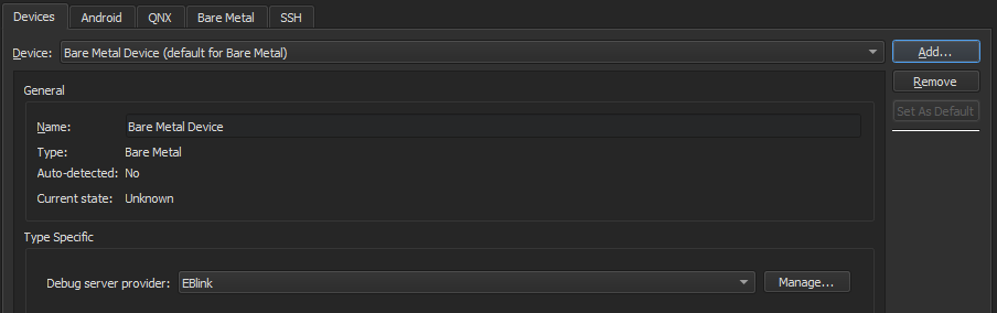 Bare Metal tab in Devices preferences