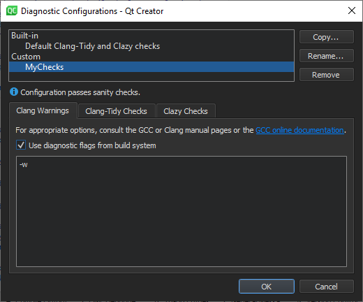 Diagnostic Configurations dialog