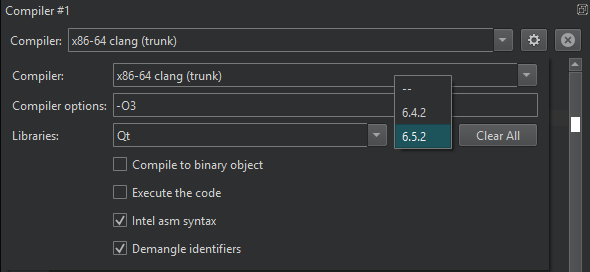 Compiler Explorer options