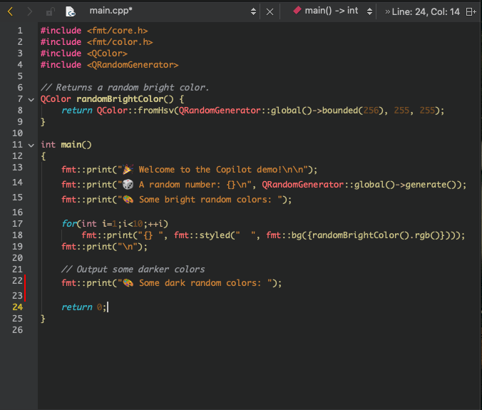 Receiving suggestions from Copilot in the editor