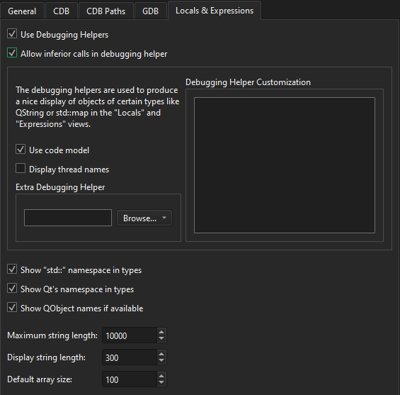 Locals & Expressions tab in Debugger preferences