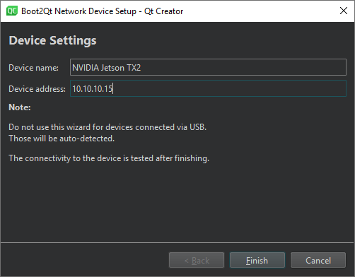 Boot to Qt Network Device Setup wizard