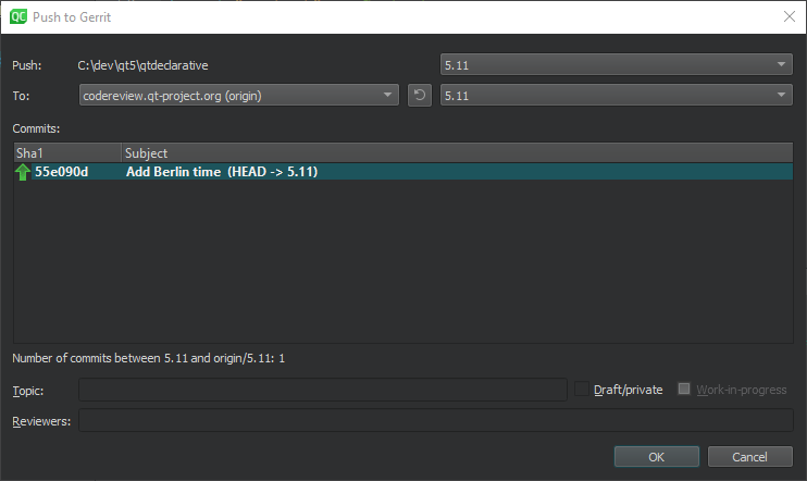 Push to Gerrit dialog