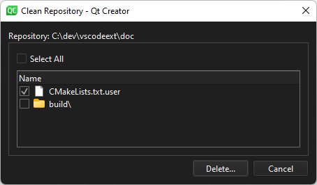 Clean Repository dialog