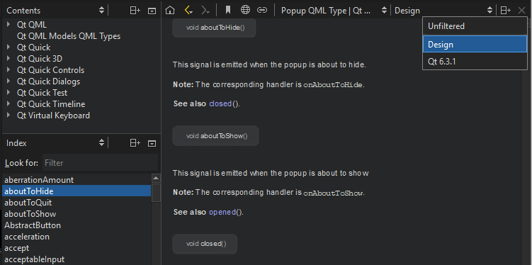 Filters on the Help mode toolbar