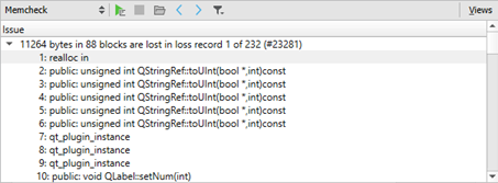 Results from Heob in the Memcheck view