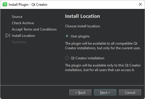 Install Location dialog