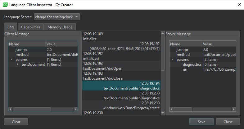 Language Client Inspector dialog