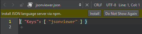 Prompt to install JSON language server