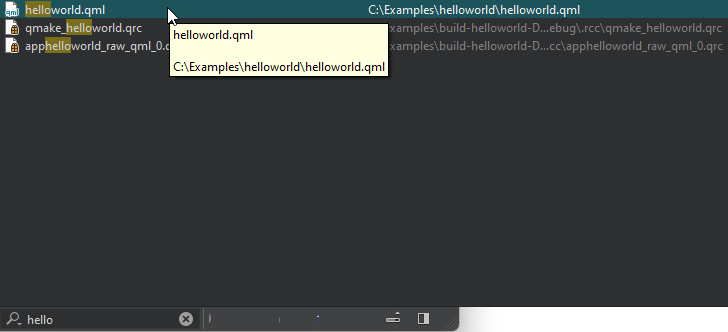 List of found files in the locator