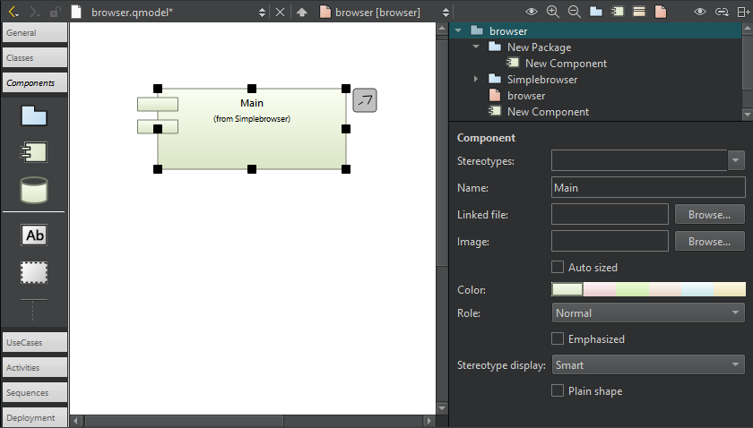 Component diagram in the model editor