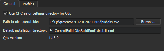 General tab in Qbs preferences
