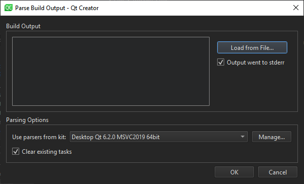 Parse Build Output dialog