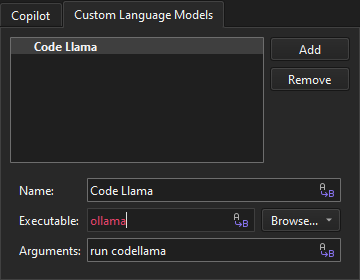 Custom Language Model tab in AI preferences