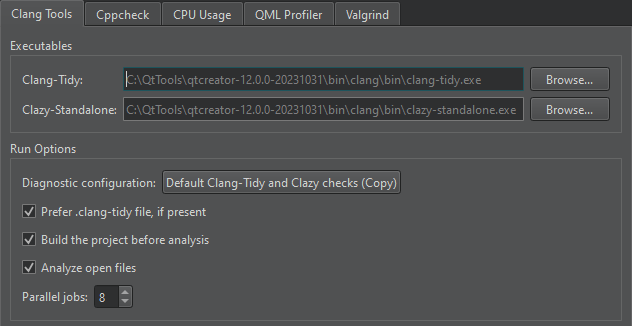 Clang Tools tab in Analyzer preferences