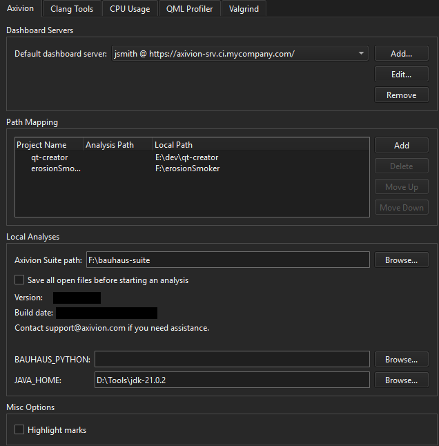 Axivion tab in Analyzer preferences