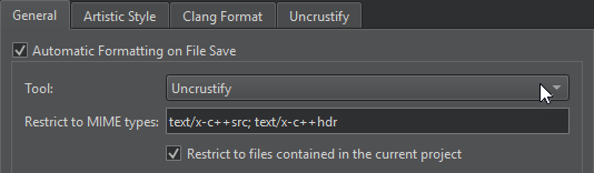 General tab in Beautifier preferences