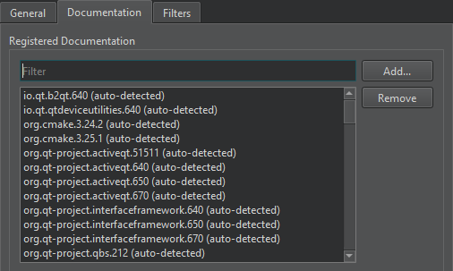 Documentation tab in Help preferences