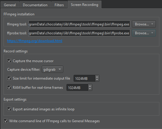 Screen Recording tab in Help preferences