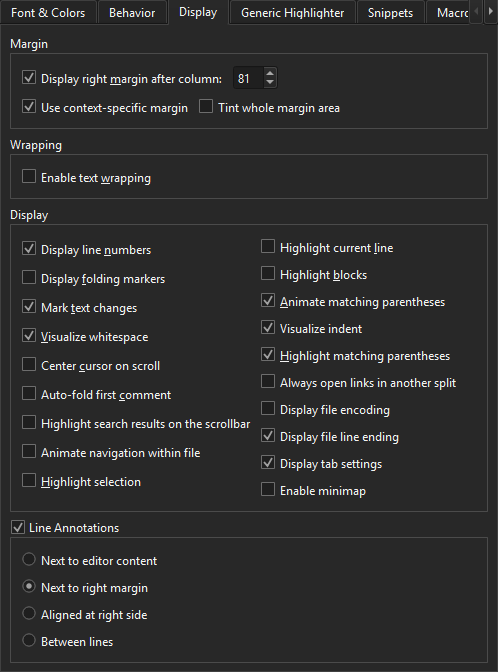Display tab in Text Editor preferences