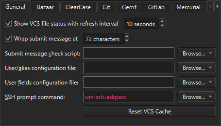 General tab in Version Control preferences