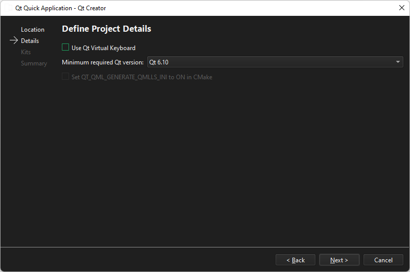 Define Project Details dialog