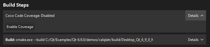 Setting code coverage from a build step