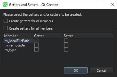 Getters and Setters dialog
