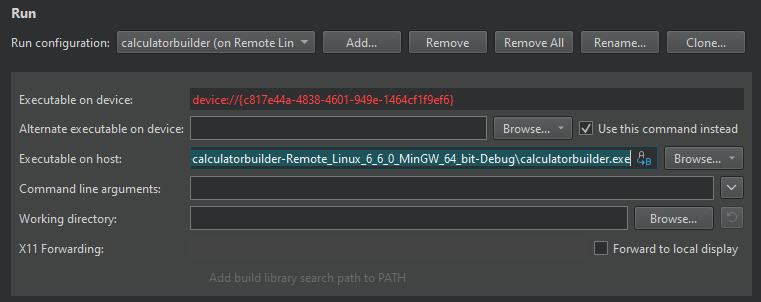 Run settings for Linux-based devices