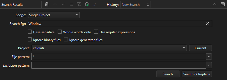 Single Project option in the Search Results view