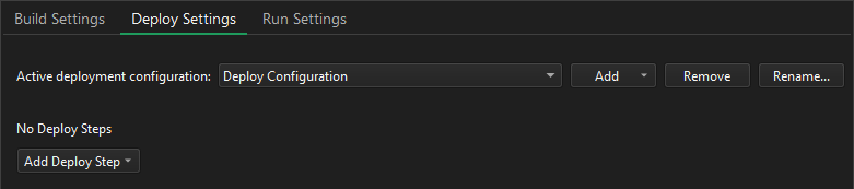 Deploy Settings in the Projects mode