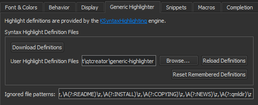 Generic Highlighter tab in Text Editor preferences