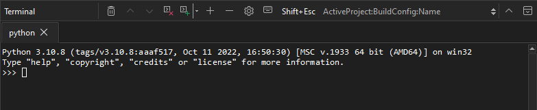 Python shell in the Terminal view