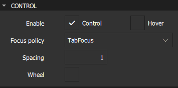 The Control section in the Properties view.