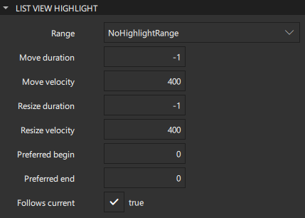 List View Highlight properties.