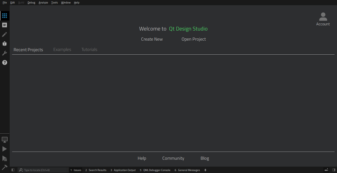 Welcome mode in Qt Design Studio