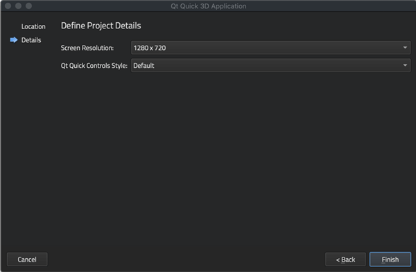 Select the screen resolution for the project