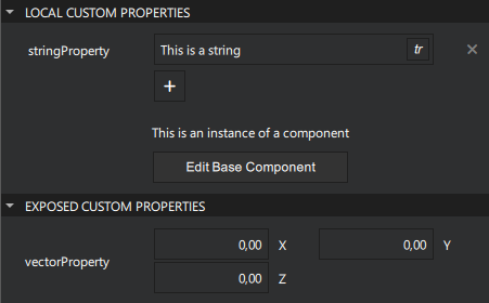The Local Custom Properties and Exposed Custom Properties settings in the Settings view.