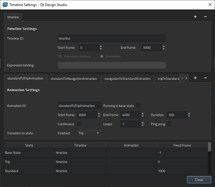 Timeline Settings dialog
