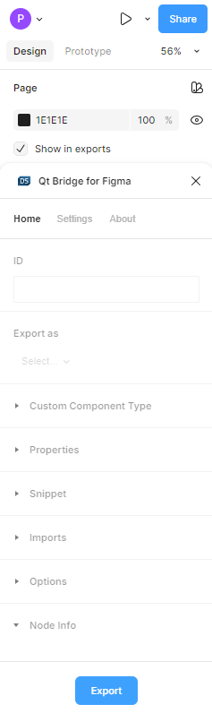Export Figma design with Qt Bridge for Figma.
