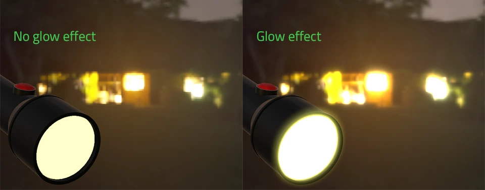 An example showing the difference between using a glow effect and not using a glow effect.