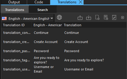 Imported translations in the Translations view.