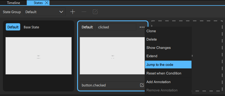 Selecting Jump to the Code from the context menu in the States view.