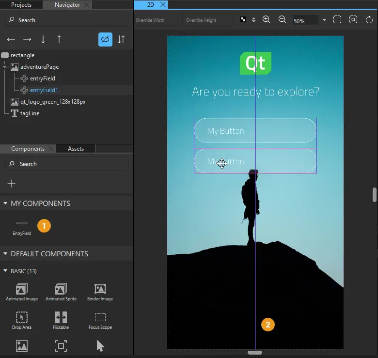 Aligning EntryFields in the 2D view.
