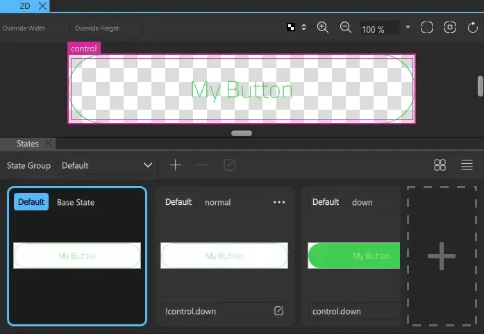 Modified push button in the 2D view.