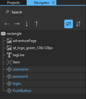 The Navigator view after moving the entry fields and the buttons.