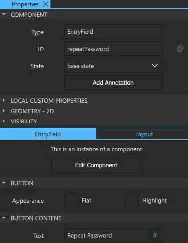 The Entryfield properties.