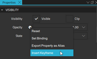 Inserting a keyframe for the opacity property.
