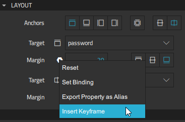 Inserting keyframe for top anchor margin.