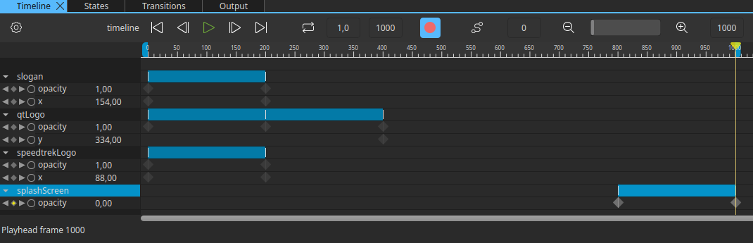 Setting splashScreen opacity at 1000 frame.